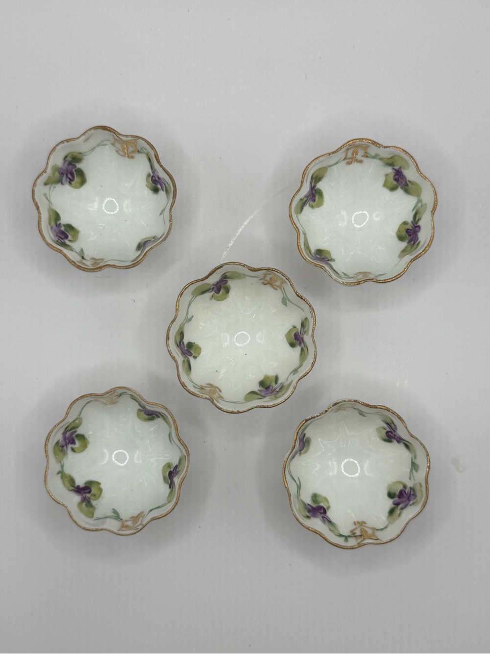 Set of 5 Nippon porcelain salt cellar/nut bowls